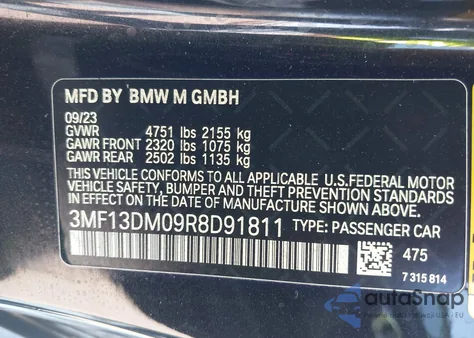 2024 BMW M2 z USA, uszkodzony, nr VIN 3MF13DM09R8D91811